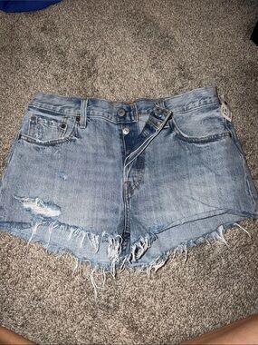 Levi’s 501 Distressed Light Blue Denim Frayed Hem Shorts